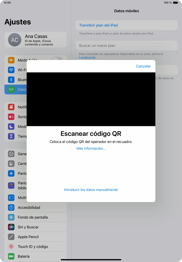 Coloca el código QR dentro del marco de la cámara de la tablet para escanearlo. Coloca el código QR dentro del marco de la cámara de la tablet para escanearlo.