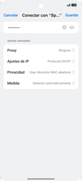 Introduce la contraseña de la red wifi y pulsa Guardar. Introduce la contraseña de la red wifi y pulsa Guardar.