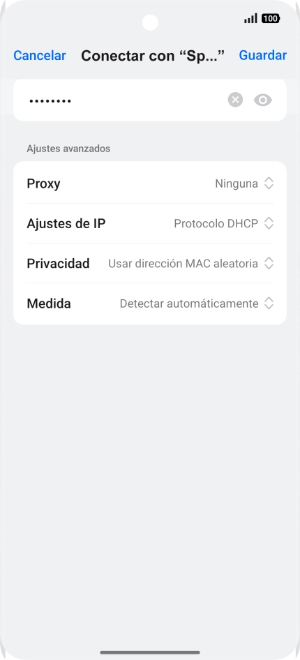 Introduce la contraseña de la red wifi y pulsa Guardar. Introduce la contraseña de la red wifi y pulsa Guardar.
