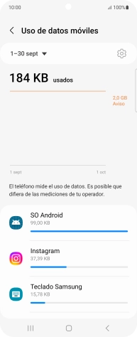 El consumo de datos por cada aplicación aparece bajo el nombre de la aplicación. El consumo de datos por cada aplicación aparece bajo el nombre de la aplicación.