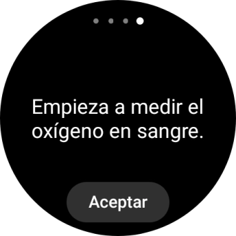 Pulsa Aceptar y espera mientra el smartwatch está midiendo la saturación de oxígeno en sangre. Pulsa Aceptar y espera mientra el smartwatch está midiendo la saturación de oxígeno en sangre.