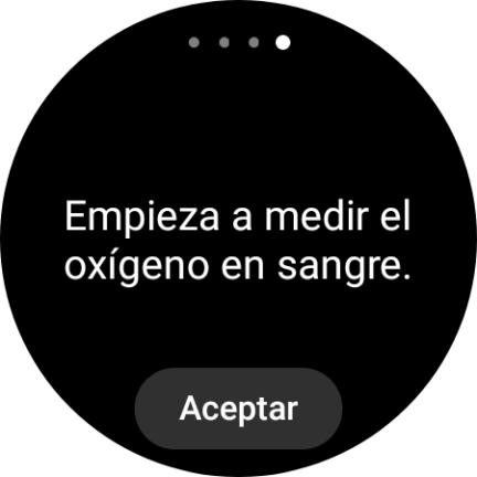 Pulsa Aceptar y espera mientra el smartwatch está midiendo la saturación de oxígeno en sangre. Pulsa Aceptar y espera mientra el smartwatch está midiendo la saturación de oxígeno en sangre.