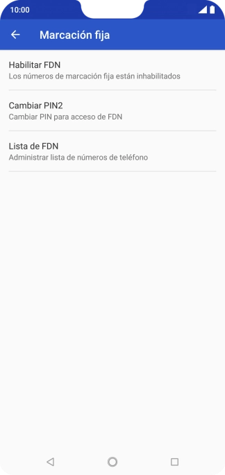 Pulsa Habilitar FDN para activar la marcación fija. Pulsa Habilitar FDN para activar la marcación fija.