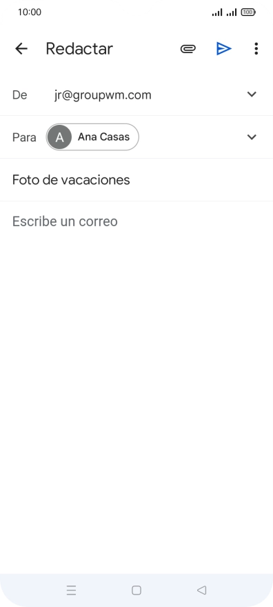 Pulsa en el campo de escritura y escribe el texto del correo electrónico. Pulsa en el campo de escritura y escribe el texto del correo electrónico.