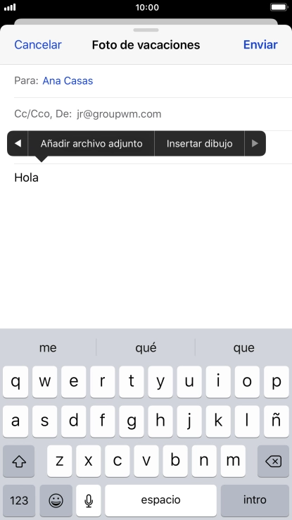 Pulsa Añadir archivo adjunto y sigue las indicaciones de la pantalla para adjuntar un documento.