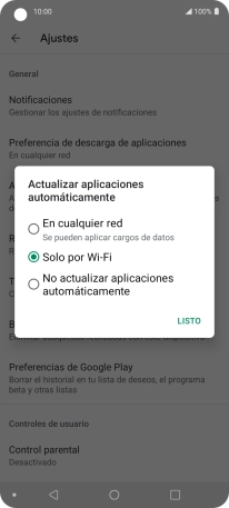 Para activar la actualización automática de apps utilizando la red móvil, pulsa En cualquier red. Para activar la actualización automática de apps utilizando la red móvil, pulsa En cualquier red.