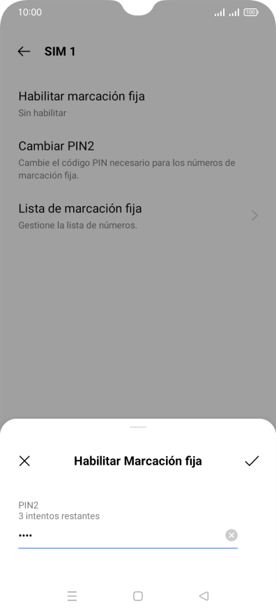 Introduce el código PIN2 y pulsa el icono de aceptar. Introduce el código PIN2 y pulsa el icono de aceptar.