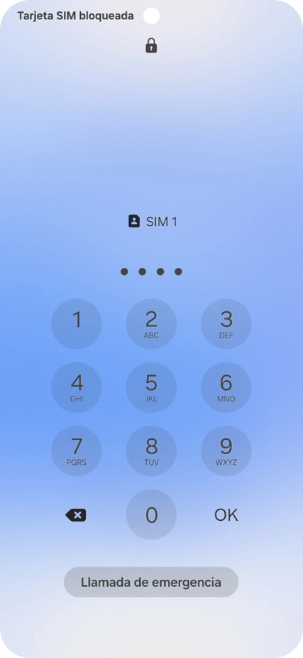 Si es necesario desbloquear la tarjeta SIM, introduce el código PIN y pulsa OK. Si es necesario desbloquear la tarjeta SIM, introduce el código PIN y pulsa OK.