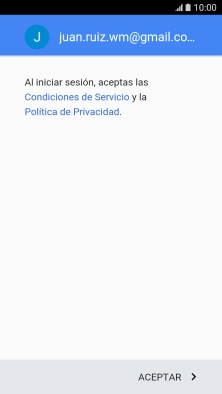 Pulsa ACEPTAR y sigue las indicaciones de la pantalla para seleccionar los ajustes de tu cuenta de Google. Pulsa ACEPTAR y sigue las indicaciones de la pantalla para seleccionar los ajustes de tu cuenta de Google.