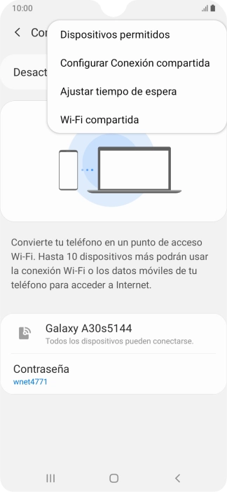 Pulsa Configurar Conexión compartida. Pulsa Configurar Conexión compartida.