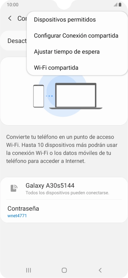 Pulsa Configurar Conexión compartida. Pulsa Configurar Conexión compartida.