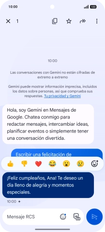 Pulsa la propuesta de texto de Gemini durante unos instantes. Sigue las indicaciones de la pantalla para utilizar el texto propuesto. Pulsa la propuesta de texto de Gemini durante unos instantes. Sigue las indicaciones de la pantalla para utilizar el texto propuesto.