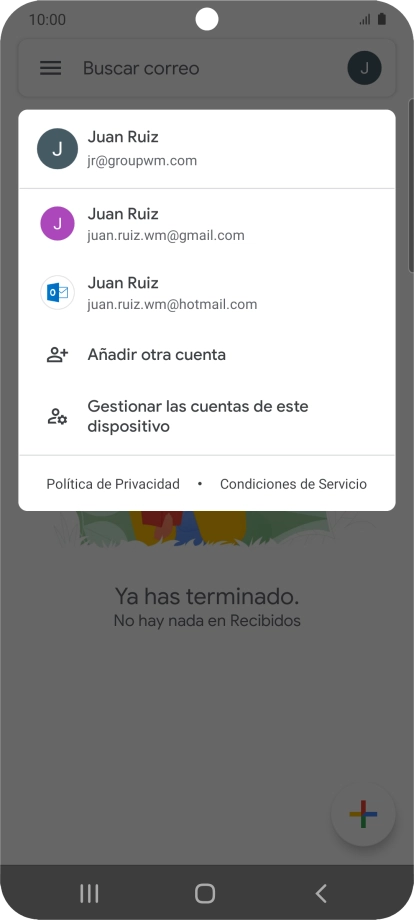 Pulsa la cuenta de correo electrónico deseada. Pulsa la cuenta de correo electrónico deseada.