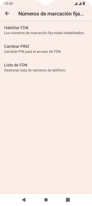 Pulsa Habilitar FDN para activar la marcación fija. Pulsa Habilitar FDN para activar la marcación fija.