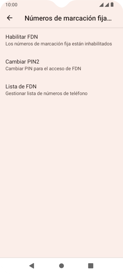 Pulsa Habilitar FDN para activar la marcación fija. Pulsa Habilitar FDN para activar la marcación fija.