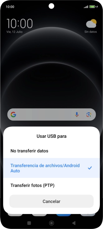 Pulsa Transferencia de archivos/Android Auto. Pulsa Transferencia de archivos/Android Auto.