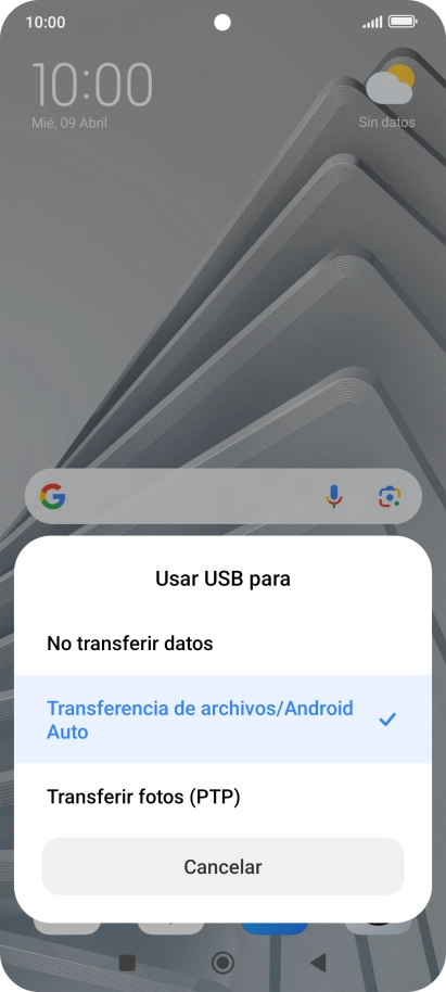 Pulsa Transferencia de archivos/Android Auto. Pulsa Transferencia de archivos/Android Auto.