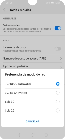Pulsa el tipo de red deseado.