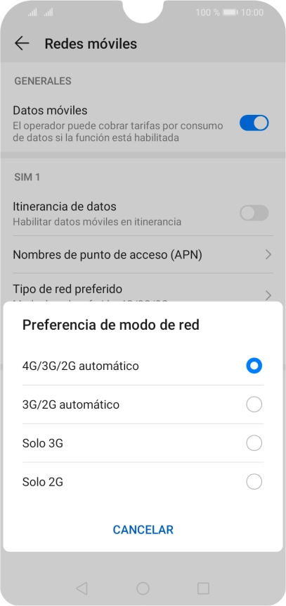 Pulsa el tipo de red deseado.