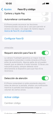 Pulsa Activar código e introduce un código de seguridad de libre elección dos veces seguidas. Pulsa Activar código e introduce un código de seguridad de libre elección dos veces seguidas.