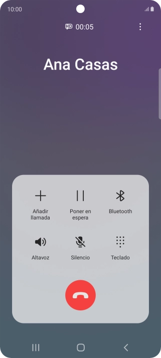 Pulsa el icono de finalizar llamada. Pulsa el icono de finalizar llamada.