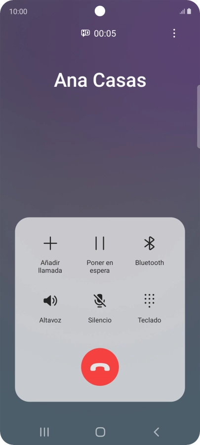 Pulsa el icono de finalizar llamada. Pulsa el icono de finalizar llamada.