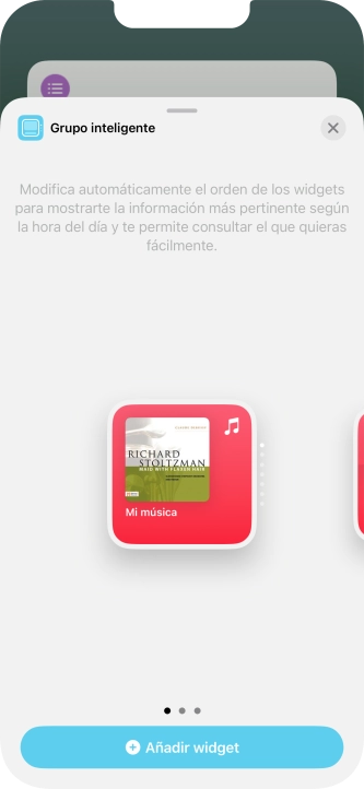 Desliza el dedo hacia la derecha o hacia la izquierda por la pantalla para seleccionar el tamaño de widget deseado. Desliza el dedo hacia la derecha o hacia la izquierda por la pantalla para seleccionar el tamaño de widget deseado.