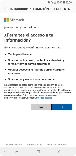 Si aparece en la pantalla esta imagen, tu cuenta de correo electrónico ha sido reconocida y configurada automáticamente. Sigue las indicaciones de la pantalla para introducir más información y terminar la configuración.
