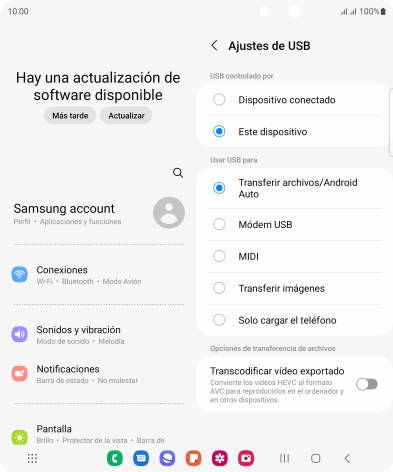 Pulsa Transferir archivos/Android Auto. Pulsa Transferir archivos/Android Auto.