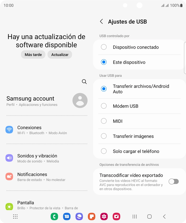 Pulsa Transferir archivos/Android Auto. Pulsa Transferir archivos/Android Auto.