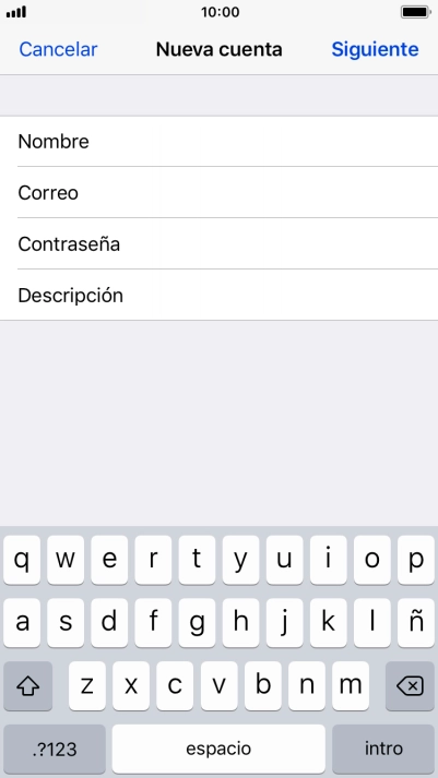 Pulsa Descripción e introduce el nombre de la cuenta de correo electrónico. Pulsa Descripción e introduce el nombre de la cuenta de correo electrónico.