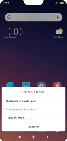 Pulsa Transferencia de archivos para activar la función. Pulsa Transferencia de archivos para activar la función.