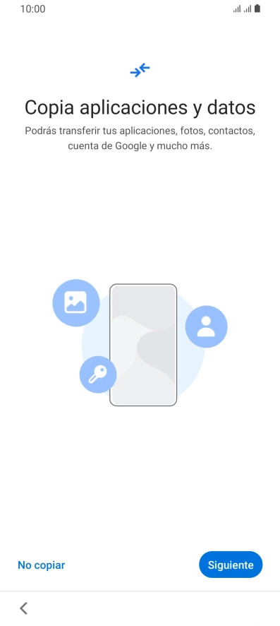 Puedes transferir el contenido de otro teléfono cuando activas tu teléfono por primera vez y cuando lo has restablecido. Cuando aparezca en la pantalla del teléfono esta imagen, ya está listo para la transmisión del contenido del otro teléfono. Puedes transferir el contenido de otro teléfono cuando activas tu teléfono por primera vez y cuando lo has restablecido. Cuando aparezca en la pantalla del teléfono esta imagen, ya está listo para la transmisión del contenido del otro teléfono.