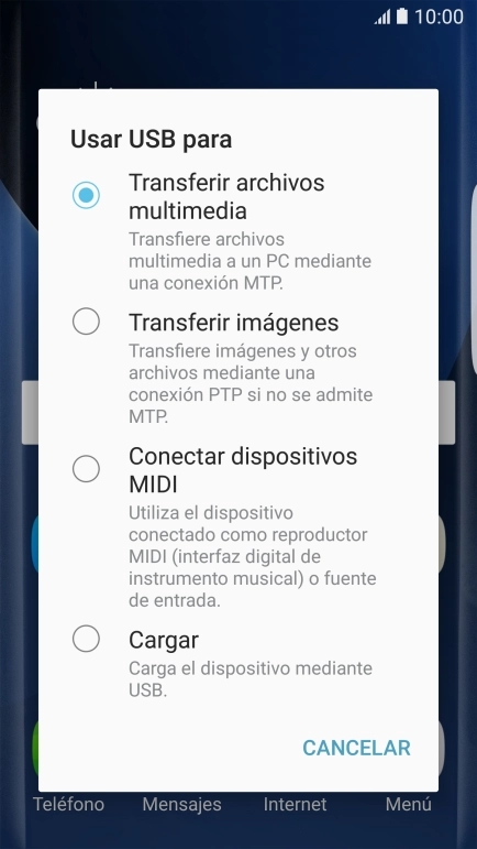 Pulsa Transferir archivos multimedia para activar la función. Pulsa Transferir archivos multimedia para activar la función.