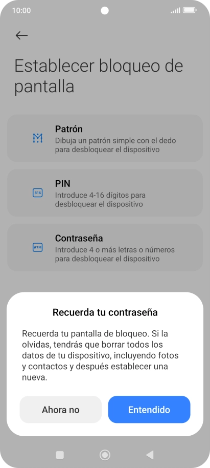 Pulsa Entendido y sigue las indicaciones de la pantalla para crear un código de seguridad del teléfono adicional. Pulsa Entendido y sigue las indicaciones de la pantalla para crear un código de seguridad del teléfono adicional.