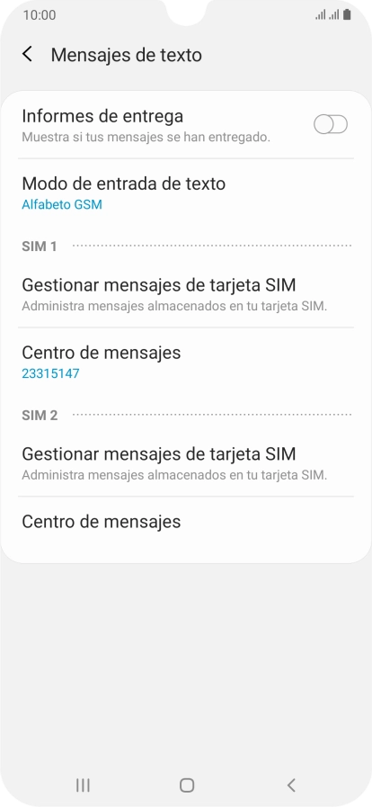 Pulsa Centro de mensajes bajo la tarjeta SIM deseada. Pulsa Centro de mensajes bajo la tarjeta SIM deseada.