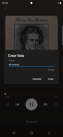 Introduce el nombre deseado de la lista de reproducción y pulsa Crear. Introduce el nombre deseado de la lista de reproducción y pulsa Crear.