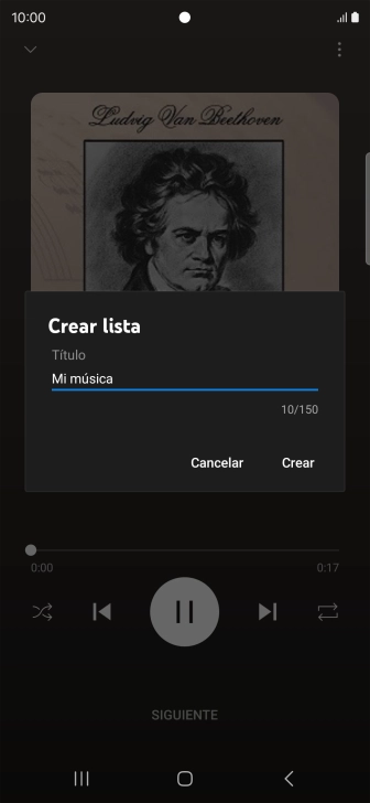Introduce el nombre deseado de la lista de reproducción y pulsa Crear. Introduce el nombre deseado de la lista de reproducción y pulsa Crear.