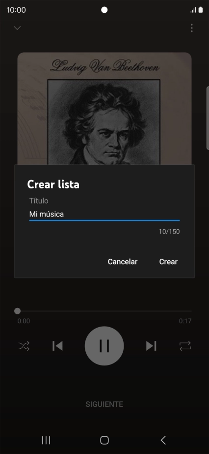 Introduce el nombre deseado de la lista de reproducción y pulsa Crear. Introduce el nombre deseado de la lista de reproducción y pulsa Crear.
