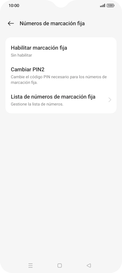 Pulsa Habilitar marcación fija. Pulsa Habilitar marcación fija.