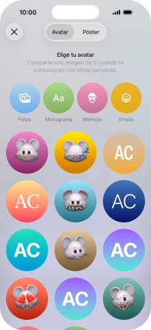 Pulsa una categoría y sigue las indicaciones de la pantalla para seleccionar y configurar la imagen o fotografía deseada para tu póster de contacto. Pulsa una categoría y sigue las indicaciones de la pantalla para seleccionar y configurar la imagen o fotografía deseada para tu póster de contacto.