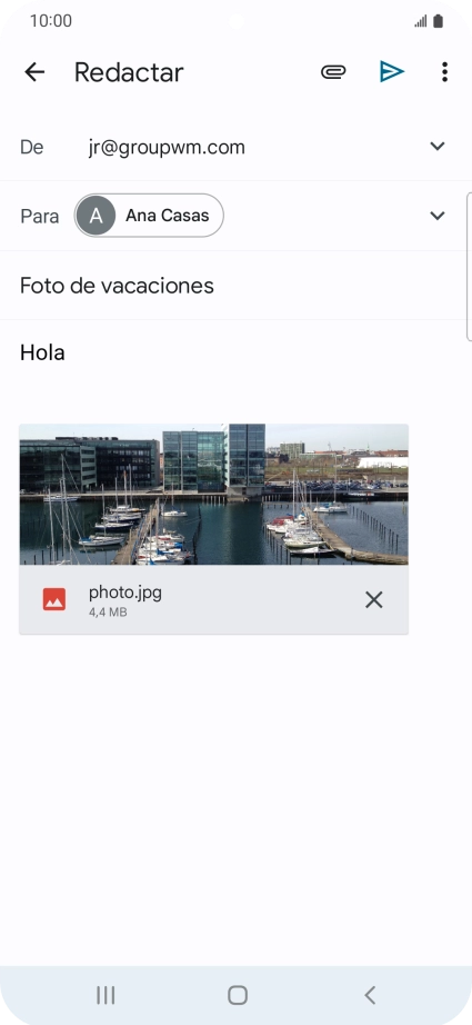 Pulsa el icono de envío cuando termines de escribir el correo electrónico. Pulsa el icono de envío cuando termines de escribir el correo electrónico.