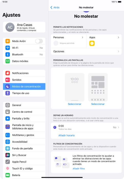 Pulsa Personas y sigue las indicaciones de la pantalla para seleccionar de qué contactos quieres recibir llamadas y notificaciones cuando No molestar está activado. Pulsa Personas y sigue las indicaciones de la pantalla para seleccionar de qué contactos quieres recibir llamadas y notificaciones cuando No molestar está activado.