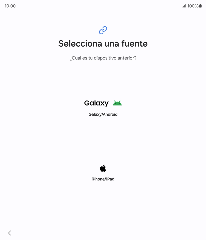 Pulsa el ajuste deseado y sigue las instrucciones de la pantalla para transferir el contenido del otro teléfono. Pulsa el ajuste deseado y sigue las instrucciones de la pantalla para transferir el contenido del otro teléfono.