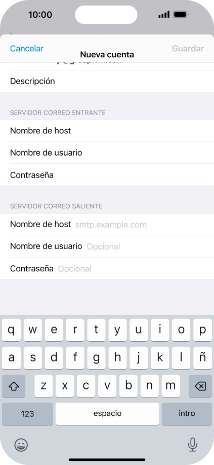 Pulsa Nombre de host e introduce smtp.vodafone.es. Pulsa Nombre de host e introduce smtp.vodafone.es.