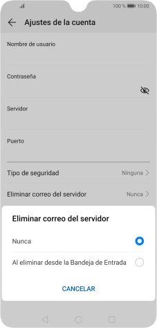 Pulsa Nunca para conservar los correos electrónicos en el servidor cuando los borras del teléfono.