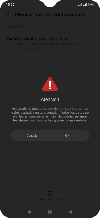 Pulsa OK. Espera unos instantes mientras el teléfono restablece la configuración predeterminada. Sigue las indicaciones de la pantalla para configurar el teléfono y dejarlo listo para su uso. Pulsa OK. Espera unos instantes mientras el teléfono restablece la configuración predeterminada. Sigue las indicaciones de la pantalla para configurar el teléfono y dejarlo listo para su uso.
