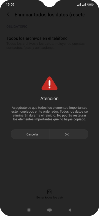 Pulsa OK. Espera unos instantes mientras el teléfono restablece la configuración predeterminada. Sigue las indicaciones de la pantalla para configurar el teléfono y dejarlo listo para su uso. Pulsa OK. Espera unos instantes mientras el teléfono restablece la configuración predeterminada. Sigue las indicaciones de la pantalla para configurar el teléfono y dejarlo listo para su uso.