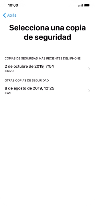Pulsa la copia de seguridad deseada y espera mientras el teléfono restaura el contenido anterior de la copia de seguridad seleccionada. Sigue a continuación las indicaciones de la pantalla para configurar el teléfono y dejarlo listo para su utilización. Pulsa la copia de seguridad deseada y espera mientras el teléfono restaura el contenido anterior de la copia de seguridad seleccionada. Sigue a continuación las indicaciones de la pantalla para configurar el teléfono y dejarlo listo para su utilización.
