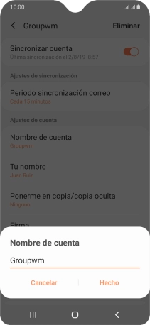 Introduce el nombre deseado de la cuenta de correo electrónico y pulsa Hecho. Introduce el nombre deseado de la cuenta de correo electrónico y pulsa Hecho.